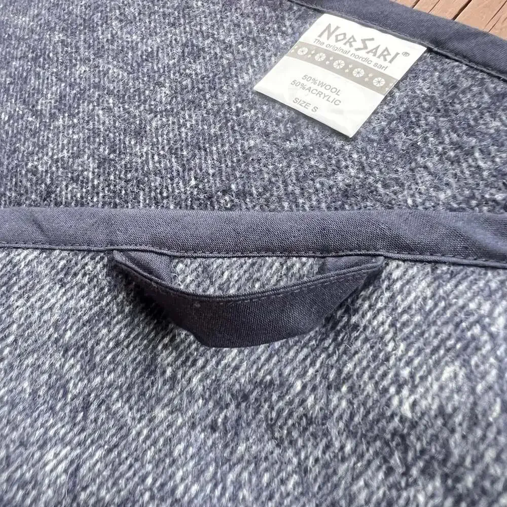 Norsari Nordic Sari Size Small Indigo Herringbone Wool Acrylic Wearable Blanket